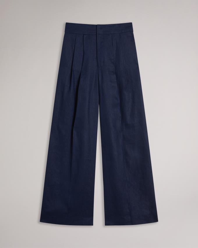 Pantalon Ted Baker Tailored Linen Wide Leg Bleu Marine Femme | VIH-11137255